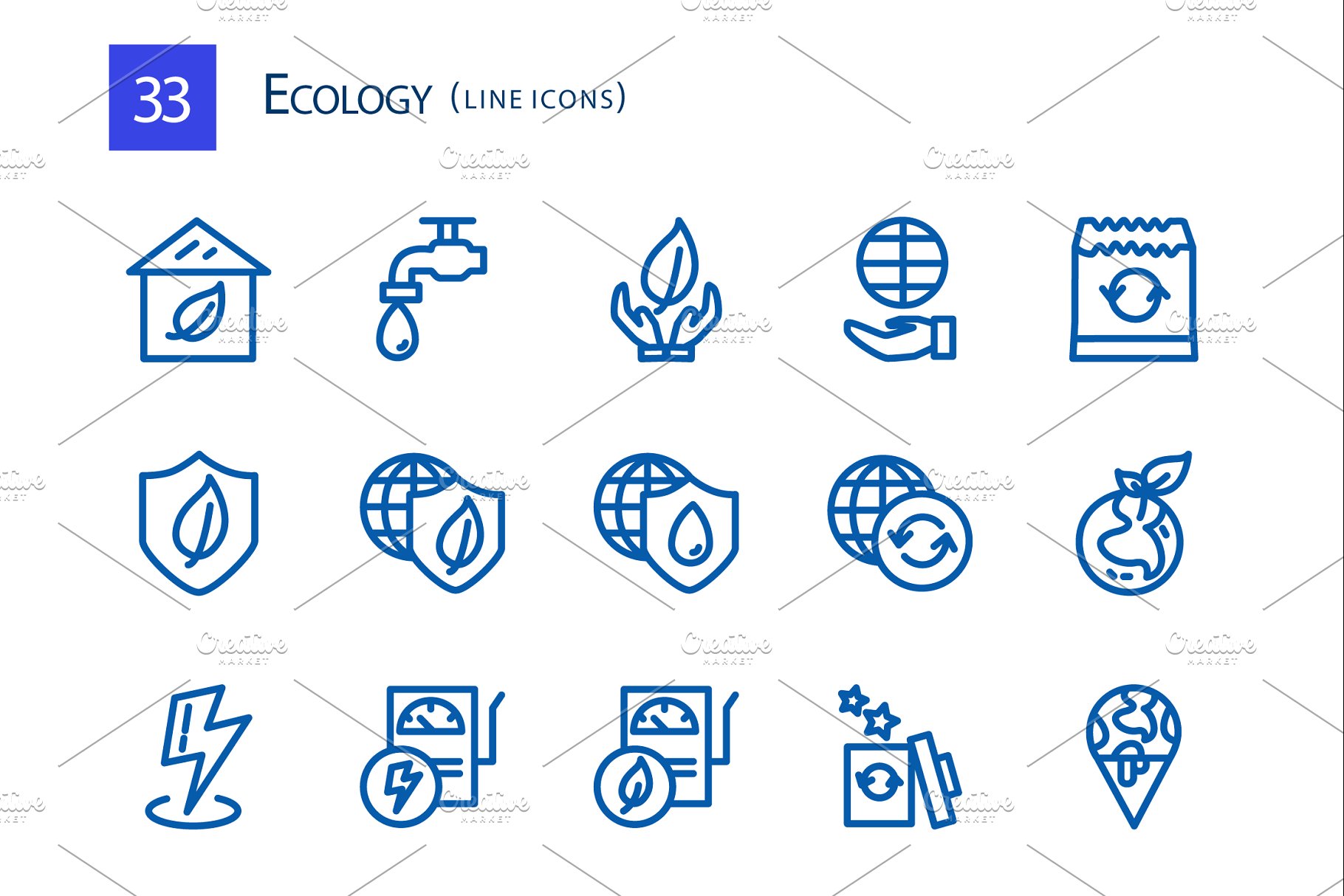 33枚新能源主题图标 33 Ecology Line Icons插图(1)
