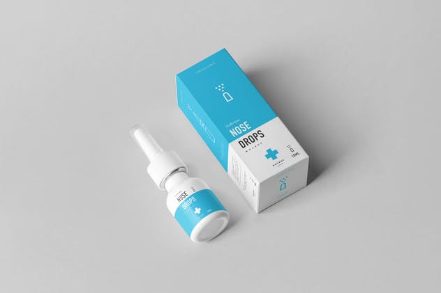 滴鼻药剂瓶和包装盒样机2 Nose Drops Mock-up 2插图(4)