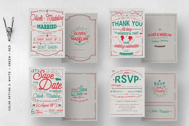复古手写字邀请函/请帖设计模板套装 Vintage Hand Lettering Invitation Set插图(3)