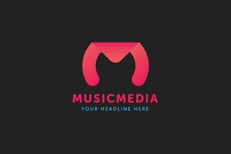 创意字母Logo模板系列之字母M-音乐主题Logo模板 Music Media M Letter Logo Template插图(1)