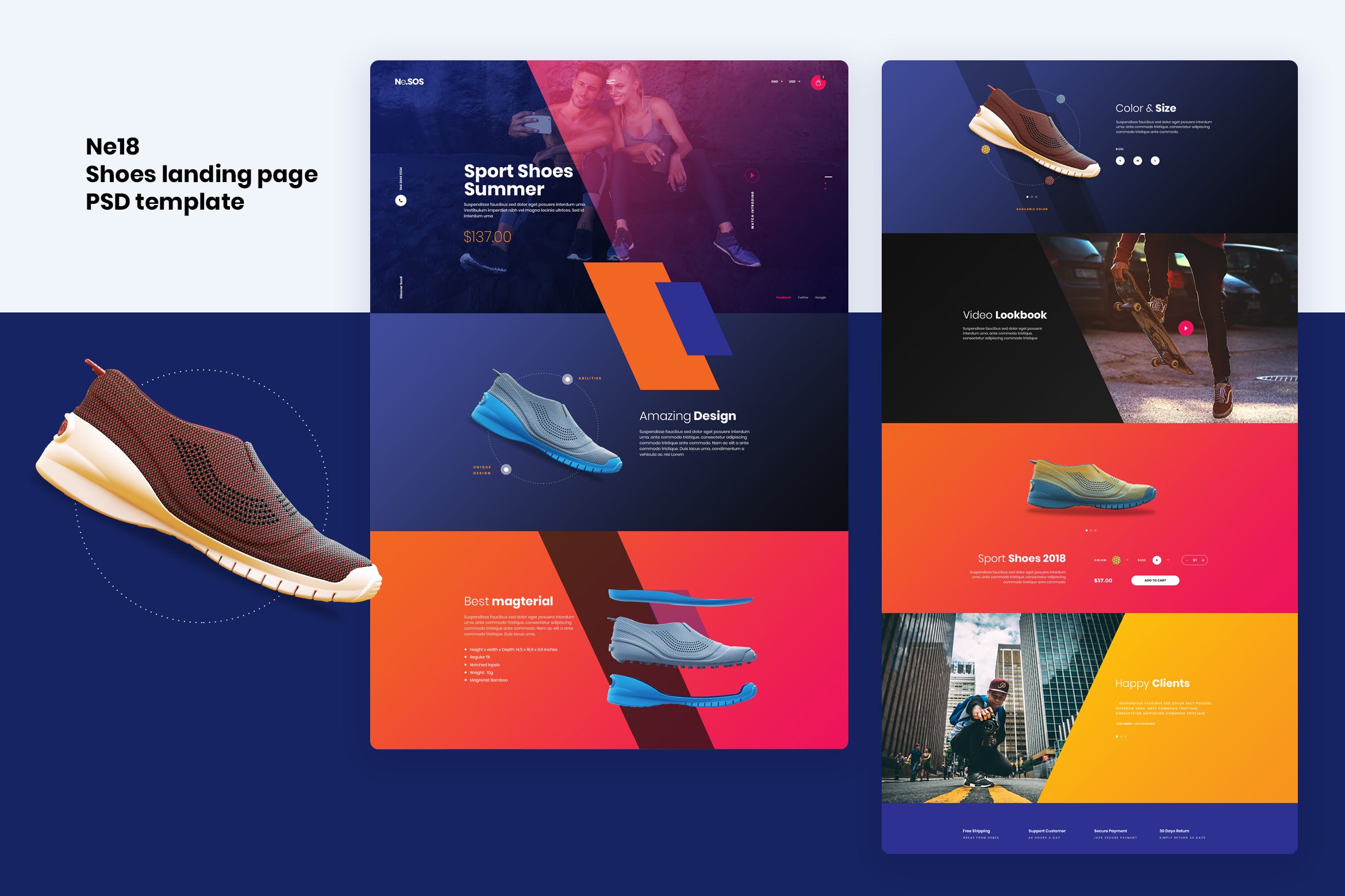 运动鞋品牌电商网站着陆页设计PSD模板 Ne18 – Shoes store landing page template插图