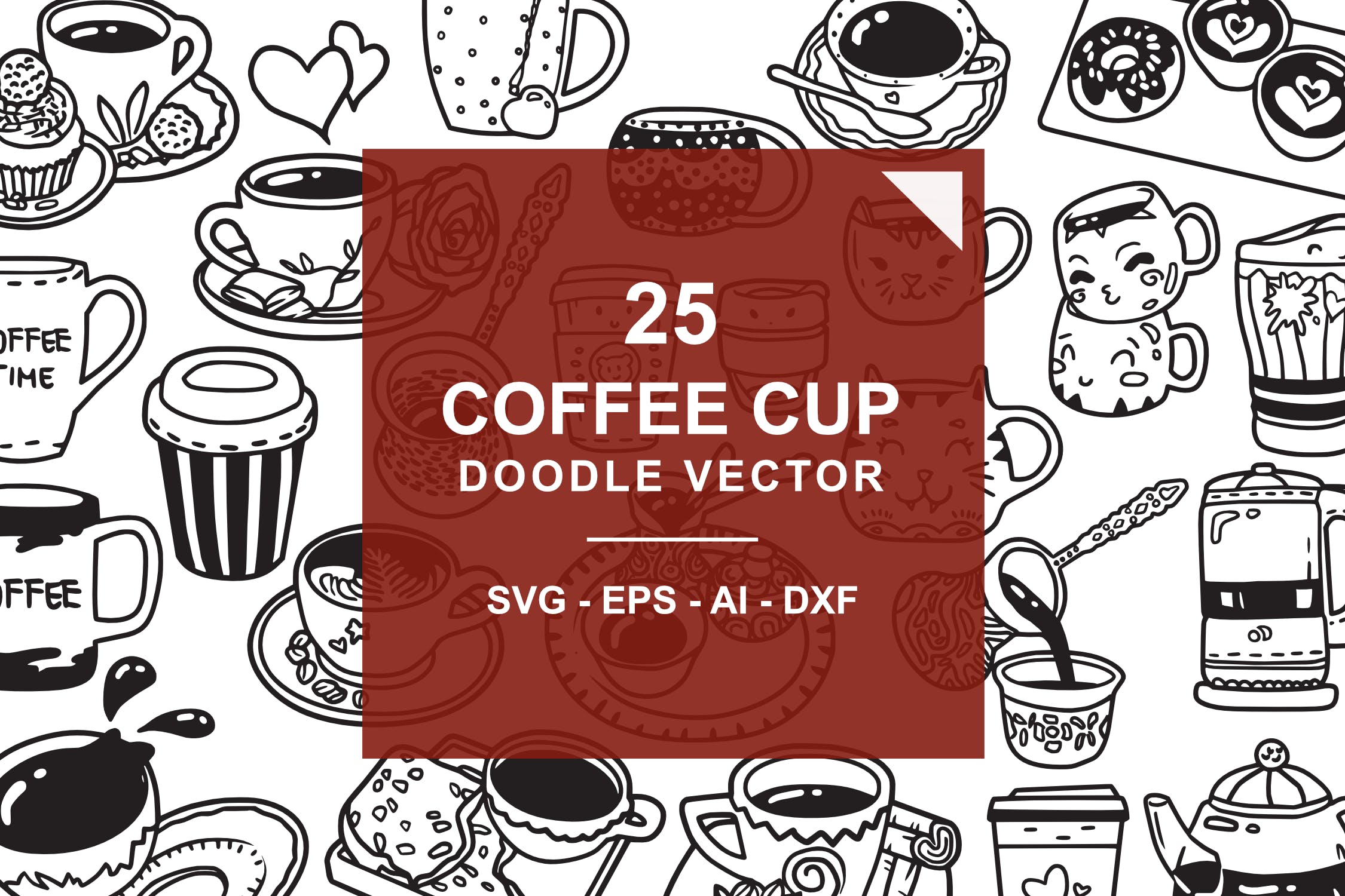 25款咖啡元素涂鸦手绘图案设计素材 Coffee Doodle Vector插图