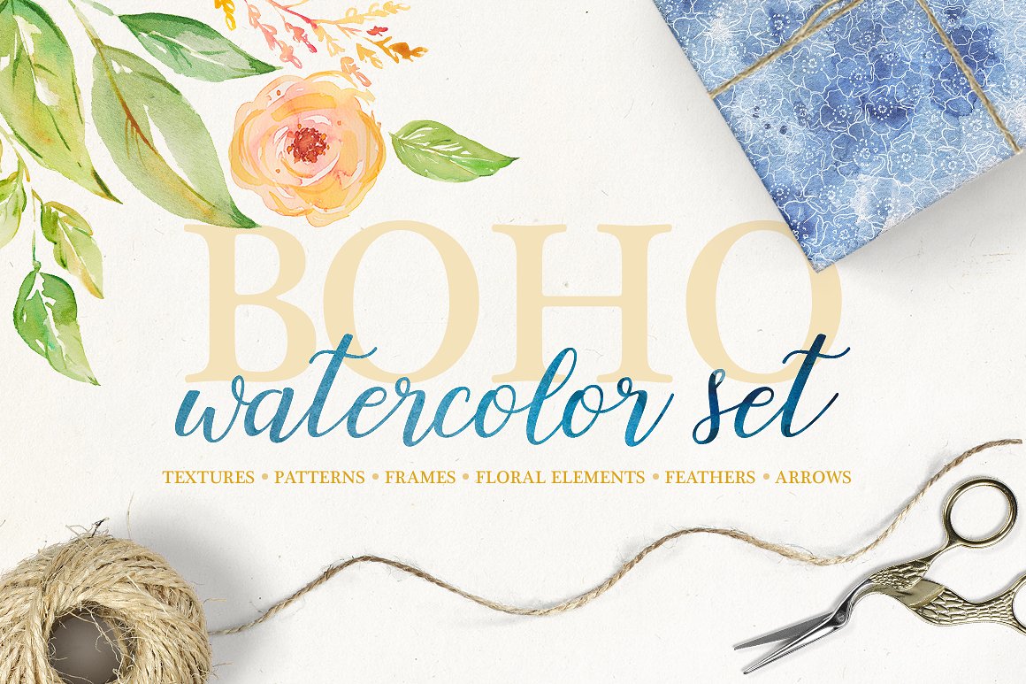 波希米亚式水彩元素合集 Boho watercolor set插图