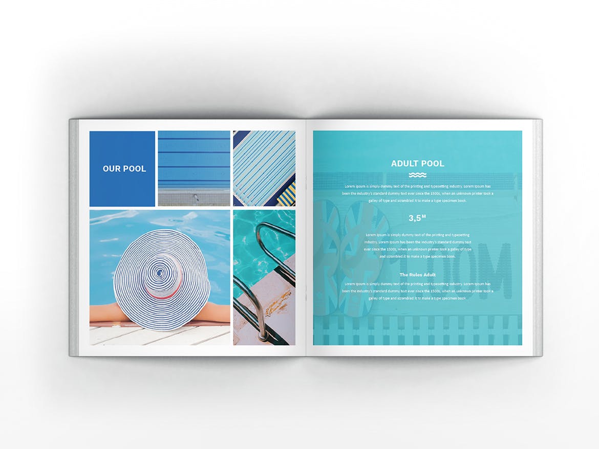 游泳培训课程方形宣传画册设计模板 Swimming Square Brochure Template插图(11)