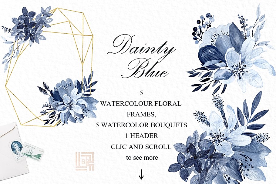 精致的海军蓝手绘花卉 Dainty blue. Navy blue flowers插图(10)
