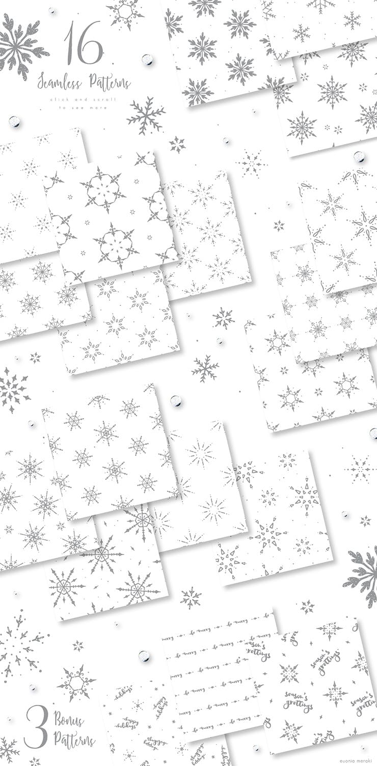 雪花之吻冬季主题手绘图案背景素材 UPDATED+ Snowflakes Winter Kisses插图(2)