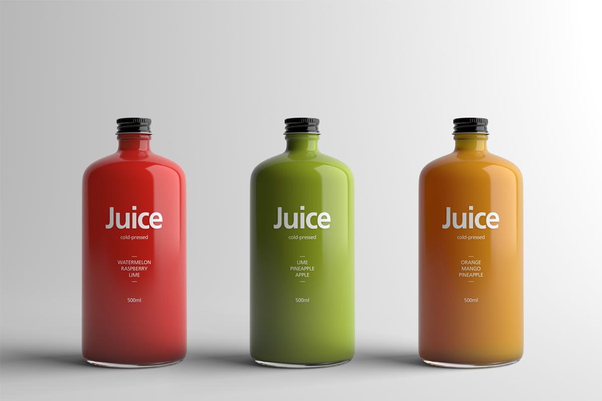 果汁玻璃瓶外观设计样机模板 Juice Bottle Packaging Mock-Up插图