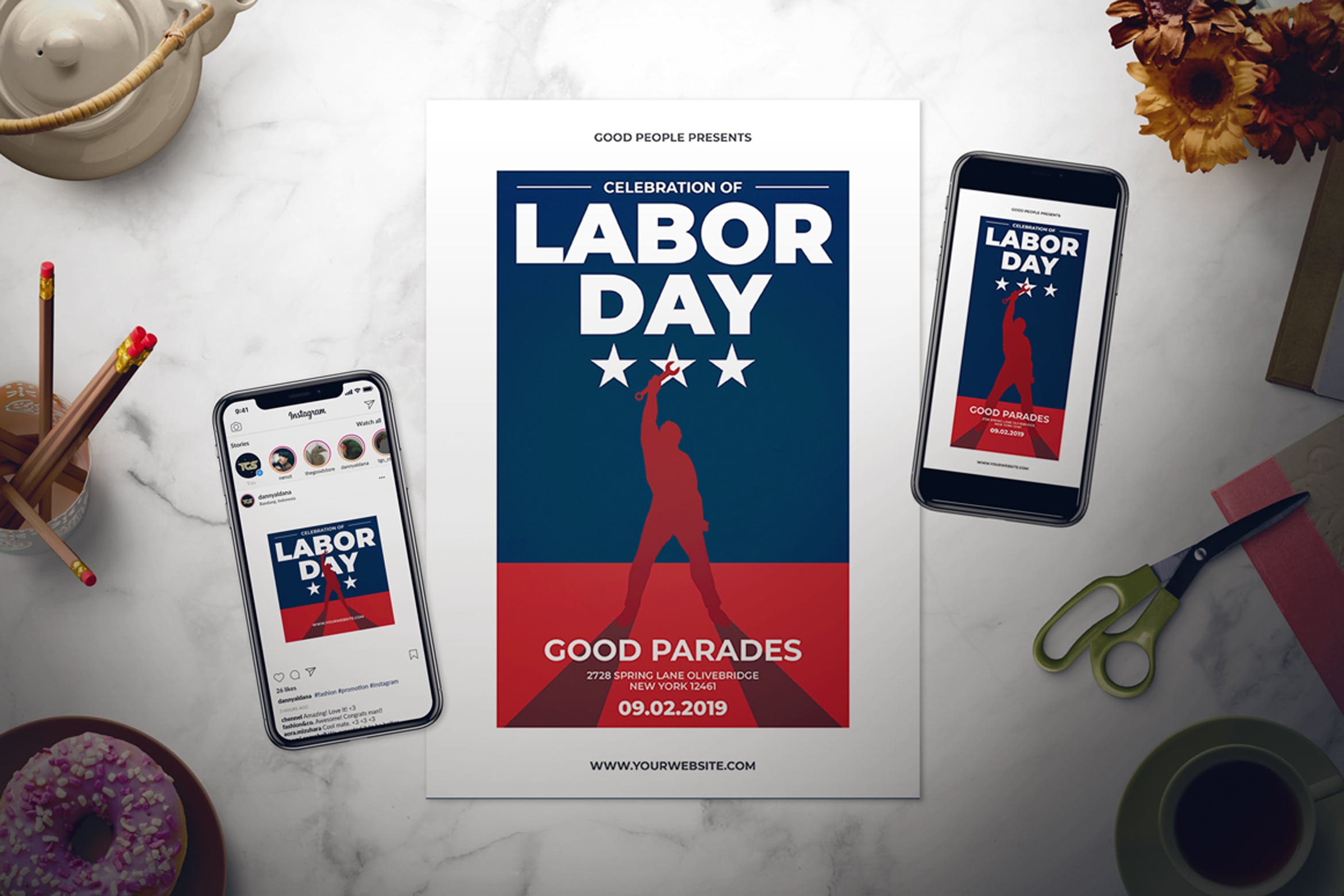 美国劳工节庆祝活动海报传单设计模板 Labor Day Celebration Flyer Set插图
