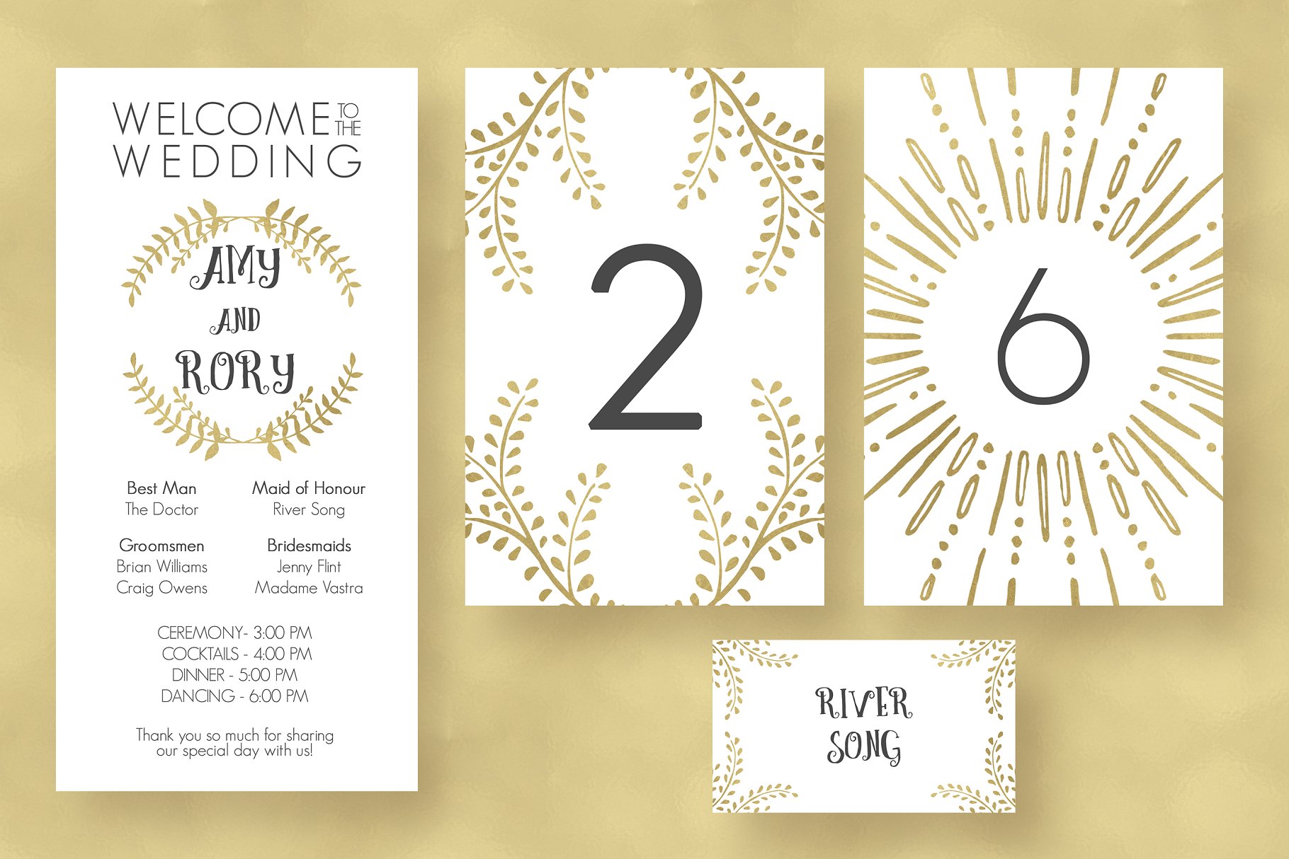 金色色调婚礼邀请函设计模板套装 Gold Wedding Invitation Suite插图(3)