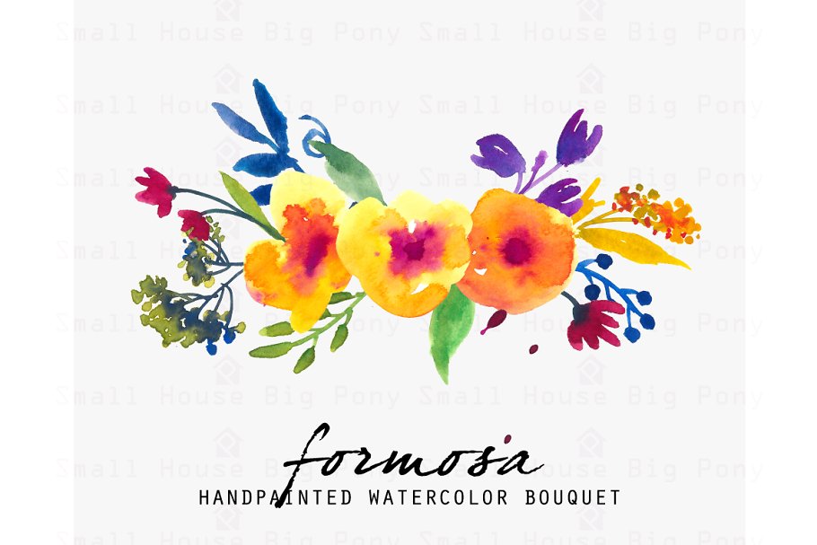 手绘夏日黄色水彩花卉插画素材 Formosa – Watercolor Clip Art Set插图(2)