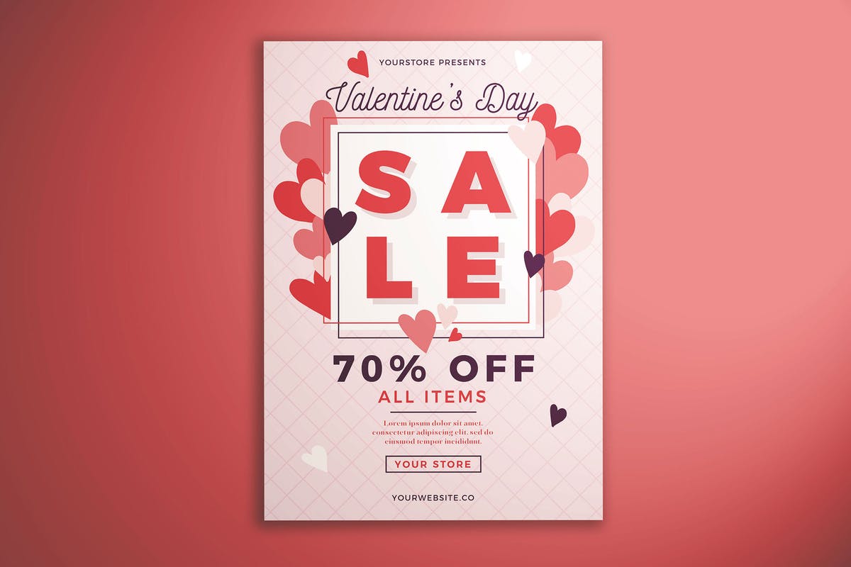 情人节节日促销海报设计模板v1 Valentine’s Day Sale Flyer Vol. 01插图