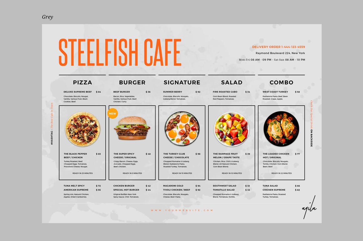 时尚高端简约多用途的餐厅饭店餐单菜谱设计海报宣传单DM折页设计模板插图(2)