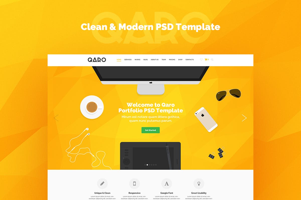 创意产品现代简约风PSD网站模板 QARO – Clean & Modern PSD Template插图