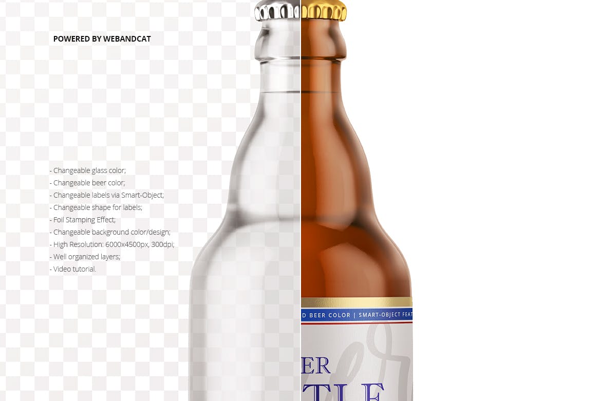 啤酒瓶外观设计效果图样机PSD模板 Steinie Beer Bottle Mock-up插图(1)