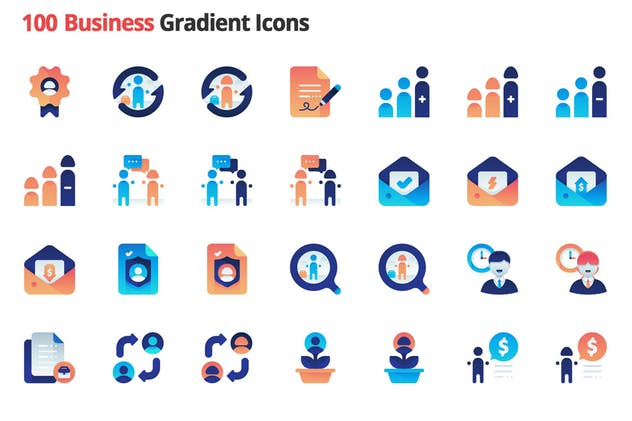 100枚商业职场主题渐变矢量图标 Business Employment Vector Gradient Icons插图(2)