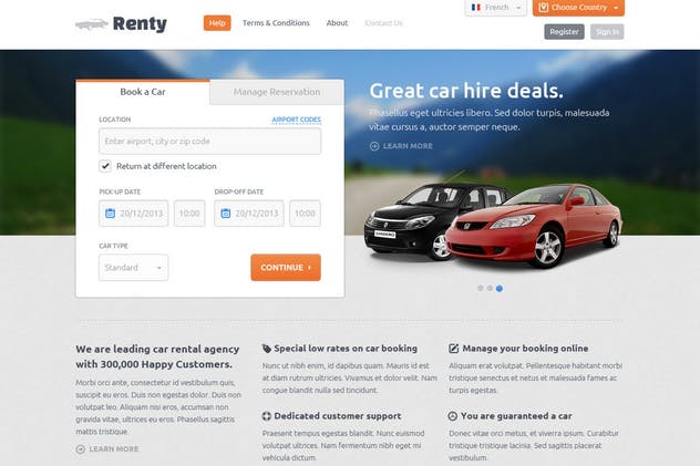 汽车租赁&销售网站设计PSD模板 Renty – Car Rental & Booking PSD Template插图(1)
