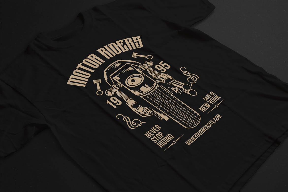 摩托车骑手手绘插画T恤印花设计模板 Motorcycle Riders T shirt Design Template插图(1)