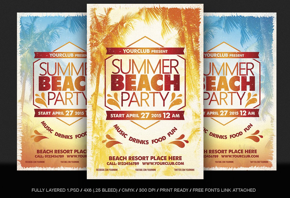 夏季海滩派对宣传传单单页模板 Summer Beach Party Flyer插图