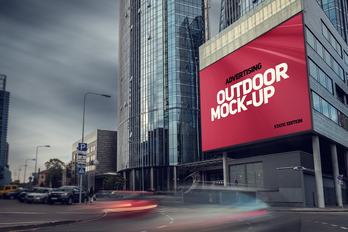 楼体大型灯箱/视频广告牌效果样机模板 Animated Outdoor Advertising Mockup插图