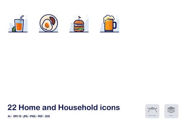 家庭生活概念矢量图标集 Home and household filled outline icons插图(1)