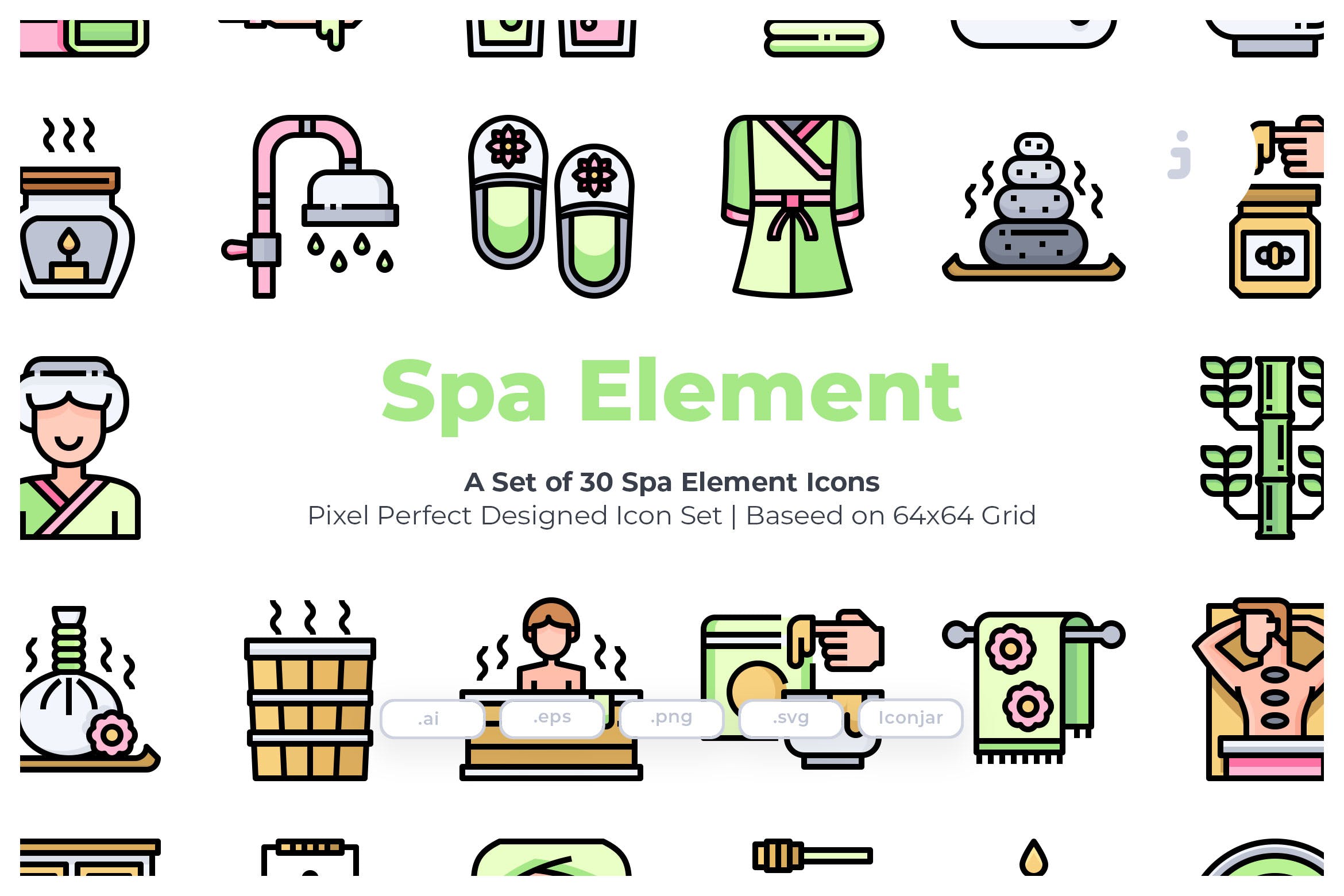 30枚SPA美容元素彩色矢量图标 30 Spa Element Icons插图