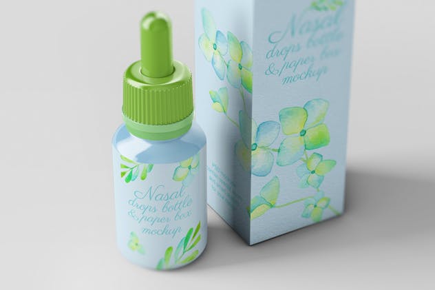 化妆品滴瓶外观/包装纸盒样机 Nasal Drops Bottle/ Paper Box Mockup插图(8)