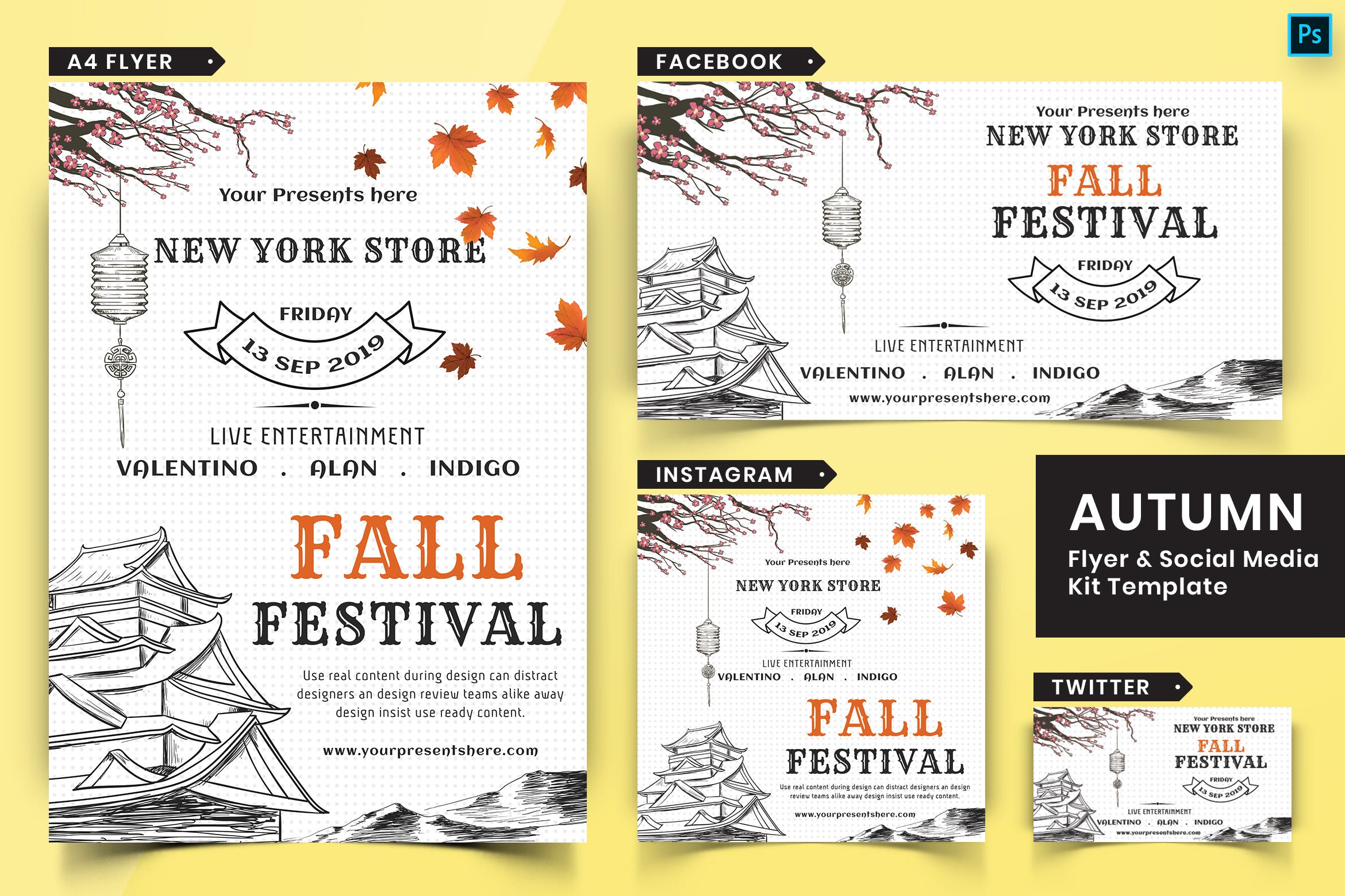 秋天节日主题传单&社交媒体设计素材包05 Autumn Festival Flyer & Social Media Pack-05插图