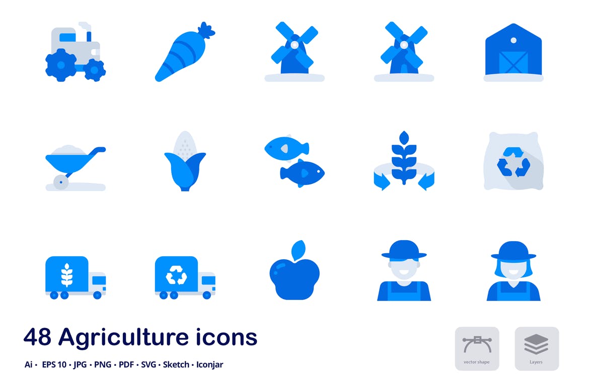 农业主题双色调扁平化矢量图标素材 Agriculture Accent Duo Tone Flat Icons插图(2)