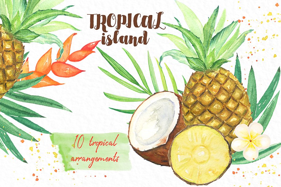 热带岛屿水彩剪贴画 Tropical islands. watercolor clipart插图(3)