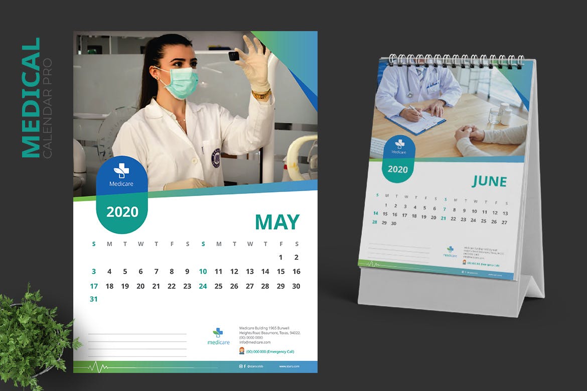 2020年医药医疗机构定制设计活页台历设计模板 2020 Clean Medical / Hospital Calendar Pro插图(3)