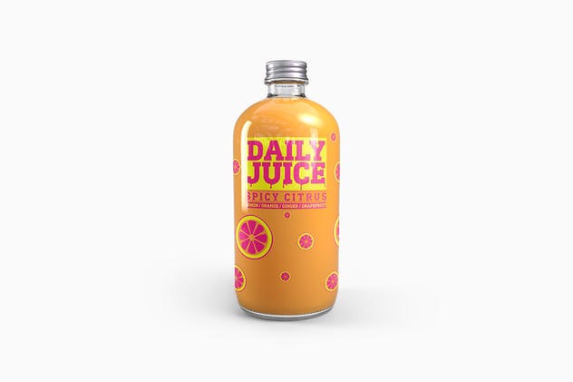 冷榨汁玻璃瓶饮料瓶外观包装样机 Cold Pressed Juice Glass Bottle Mockup插图(6)