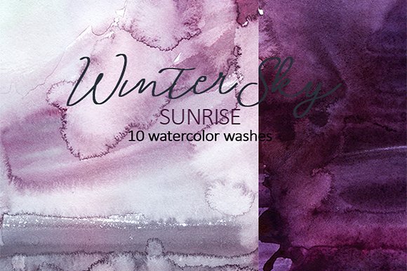 纯手绘水洗效果紫色水彩图案 Purple Watercolor Washes插图(1)