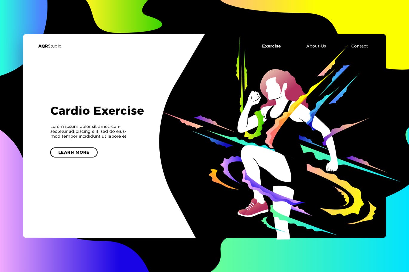 时尚简约绚丽的多用途有氧运动体育健身海报banner着陆页插画设计模板插图