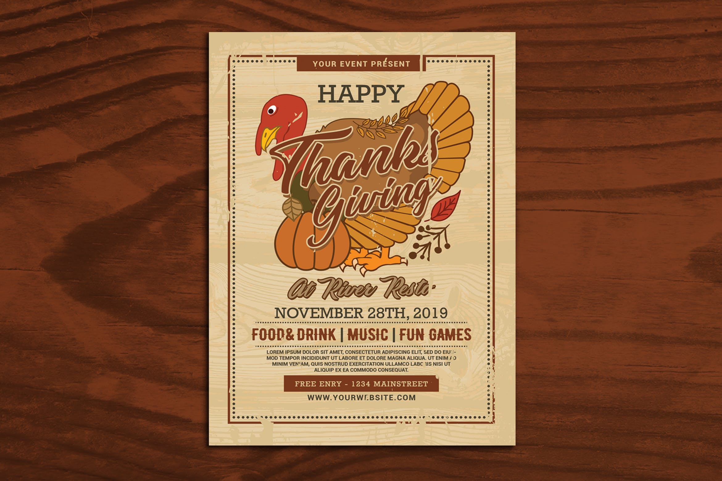 感恩节主题派对海报传单模板素材 Thanksgiving Flyer插图