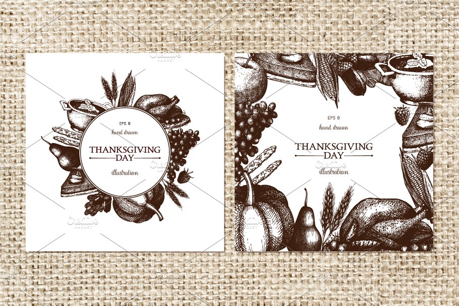 感恩节手绘素描矢量插画 Vector Thanksgiving Day Set插图(2)