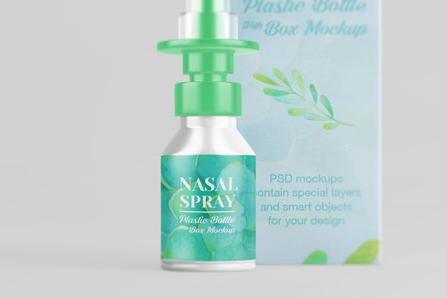 滴鼻药剂塑料瓶及包装盒外观设计样机 Nasal Plastic Bottle With Box Mockup插图(2)