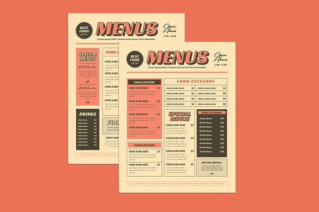 欧美复古设计风格西餐厅菜单设计PSD模板 Retro Menus插图(4)