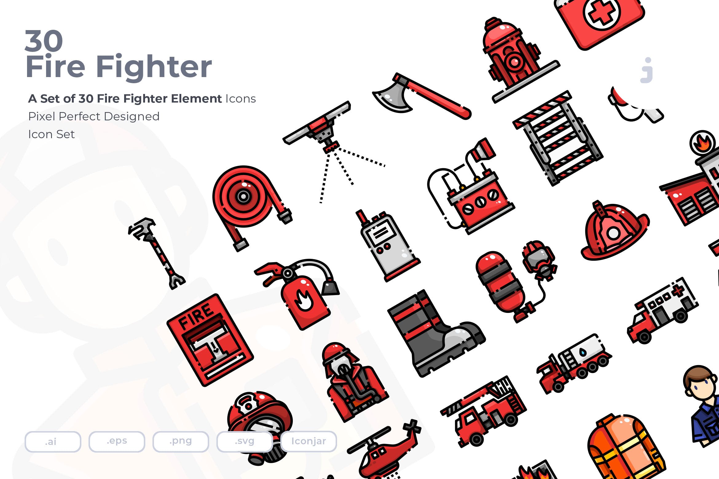 30枚消防员/消防主题矢量图标素材 30 Fire Fighter Icons插图