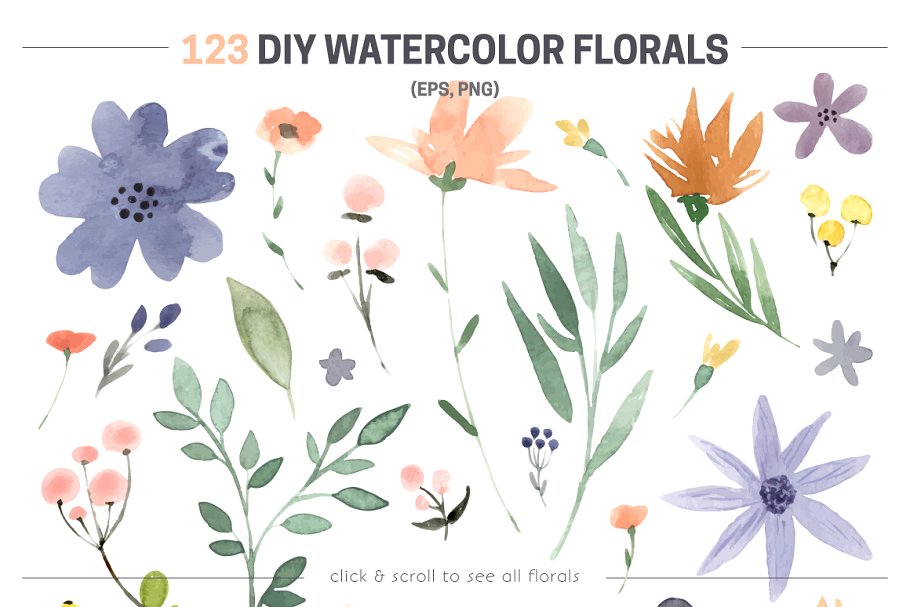 水彩花卉插画DIY设计套件 Watercolor Vector Wreath Constructor插图(3)