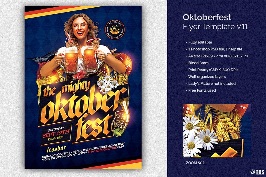 德国慕尼黑啤酒节海报传单PSD模板 V11 Oktoberfest Flyer PSD V11插图