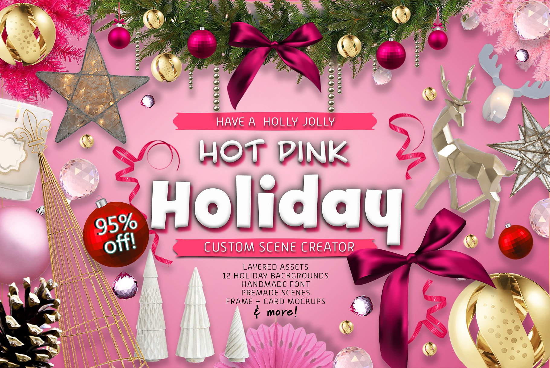 粉红色的新年圣诞节欢乐氛围场景样机展示模板mockups插图(1)