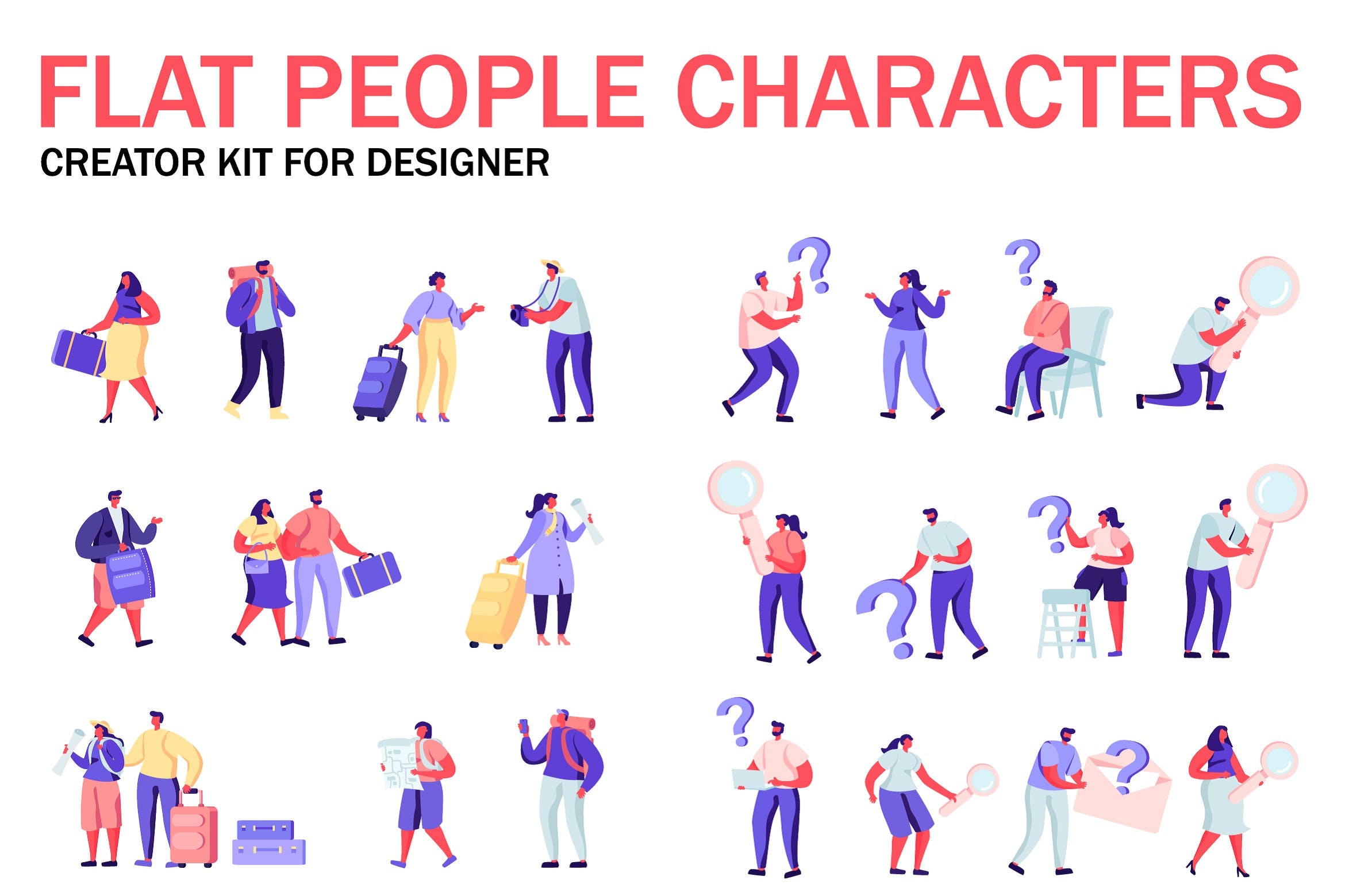 扁平化设计风格虚拟人物角色图形设计工具包v8 Flat People Character Creator Kit插图