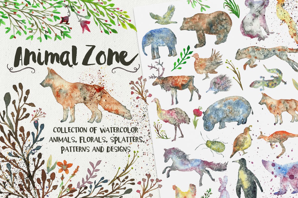 水彩动物园手绘插画素材大合集[1.48GB] Animal Zone插图