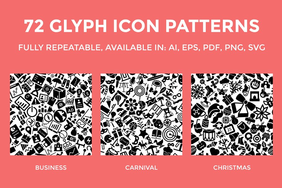 72个主题图标图案纹理 72 Glyph Icon Patterns插图