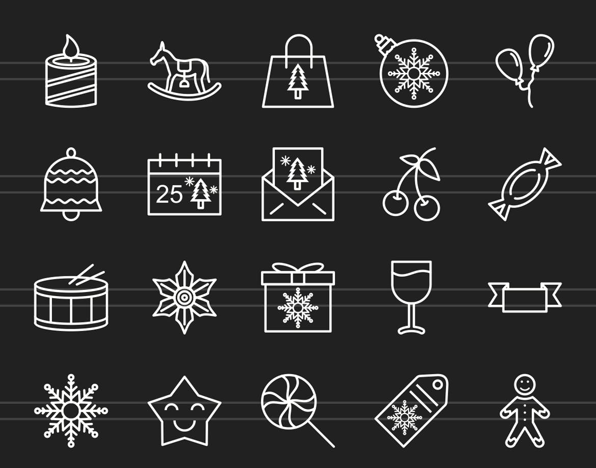 40枚圣诞节主题反转色矢量线性图标 40 Christmas Line Inverted Icons插图(1)