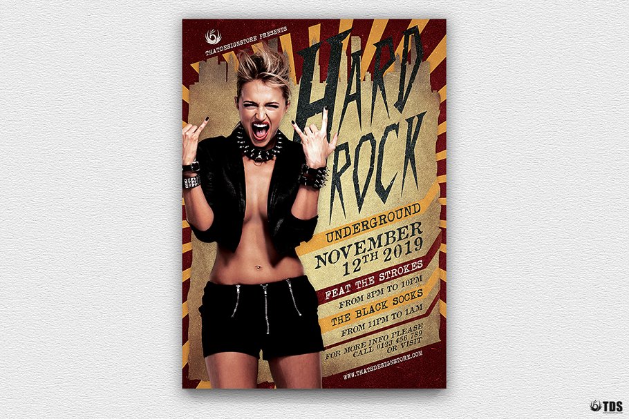 地下音乐派对传单PSD模板 Hard Rock Underground Flyer PSD插图(1)