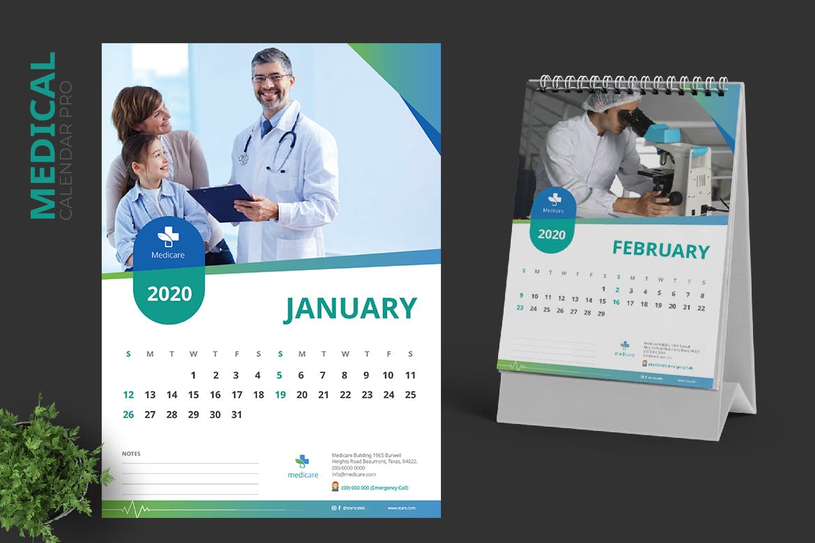 2020年医药医疗机构定制设计活页台历设计模板 2020 Clean Medical / Hospital Calendar Pro插图(1)