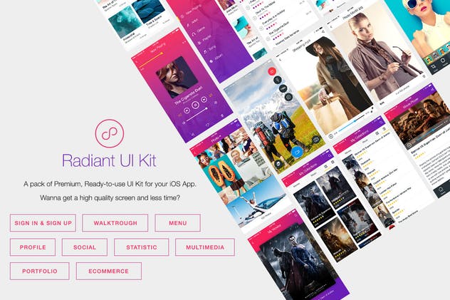 SKETCH专用模板素材高品质APP应用UI套件 Radiant Mobile UI Kit – 200+ for Sketch插图(1)