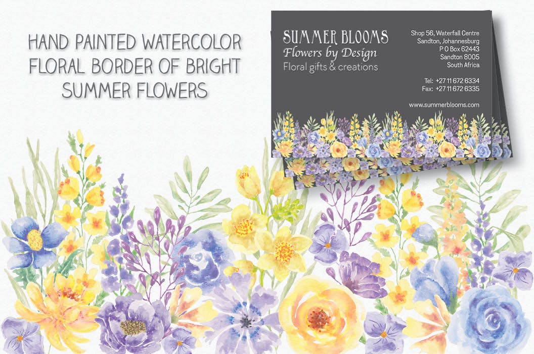 夏天花卉水彩手绘装饰框&设计元素PNG素材 Summer Flowers: Border and Elements in Watercolor插图(1)