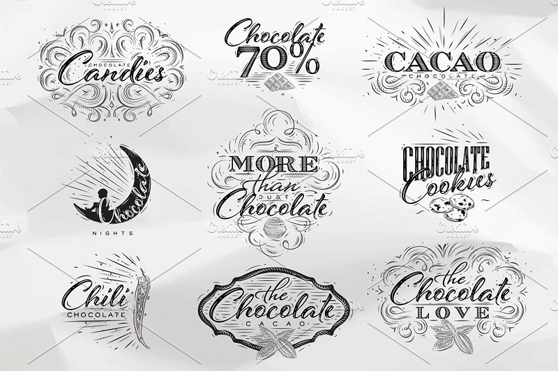 复古巧克力标签插画 Chocolate Set插图(1)